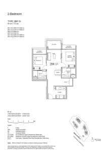 Lentor Gardens Residences 2 Bedroom + Study Type 2BR S1